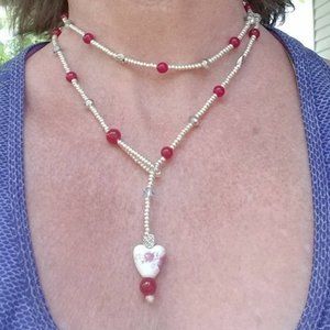 Heart Lariat Beaded Necklace, Boho Necklace